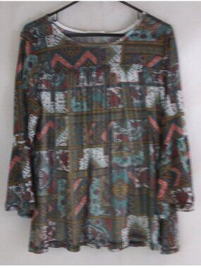 Bobbie Brooks Ladies  Colorful Blouse With Southwestern Design Size XL